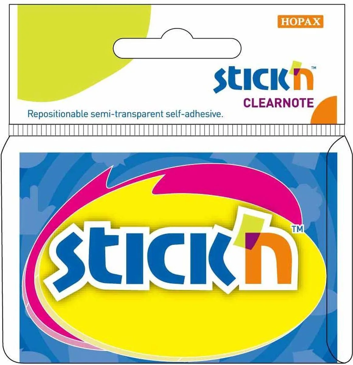 Transparante Sticky Notes - Tekstballon Ovaal - 76x50mm - Geel/\Magenta - 2x 30 Memoblaadjes von Stick'n in Doorzichtige gele tekstovaal – Produktfoto