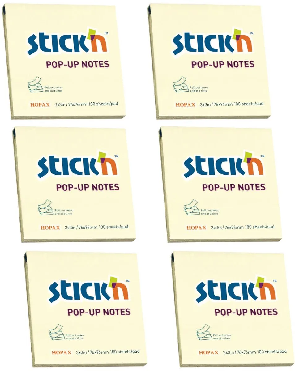 Z-Notes - 76x76mm - 6x100 Sticky Notes Navullingen van Stick'n in Pastel Geel – productfoto