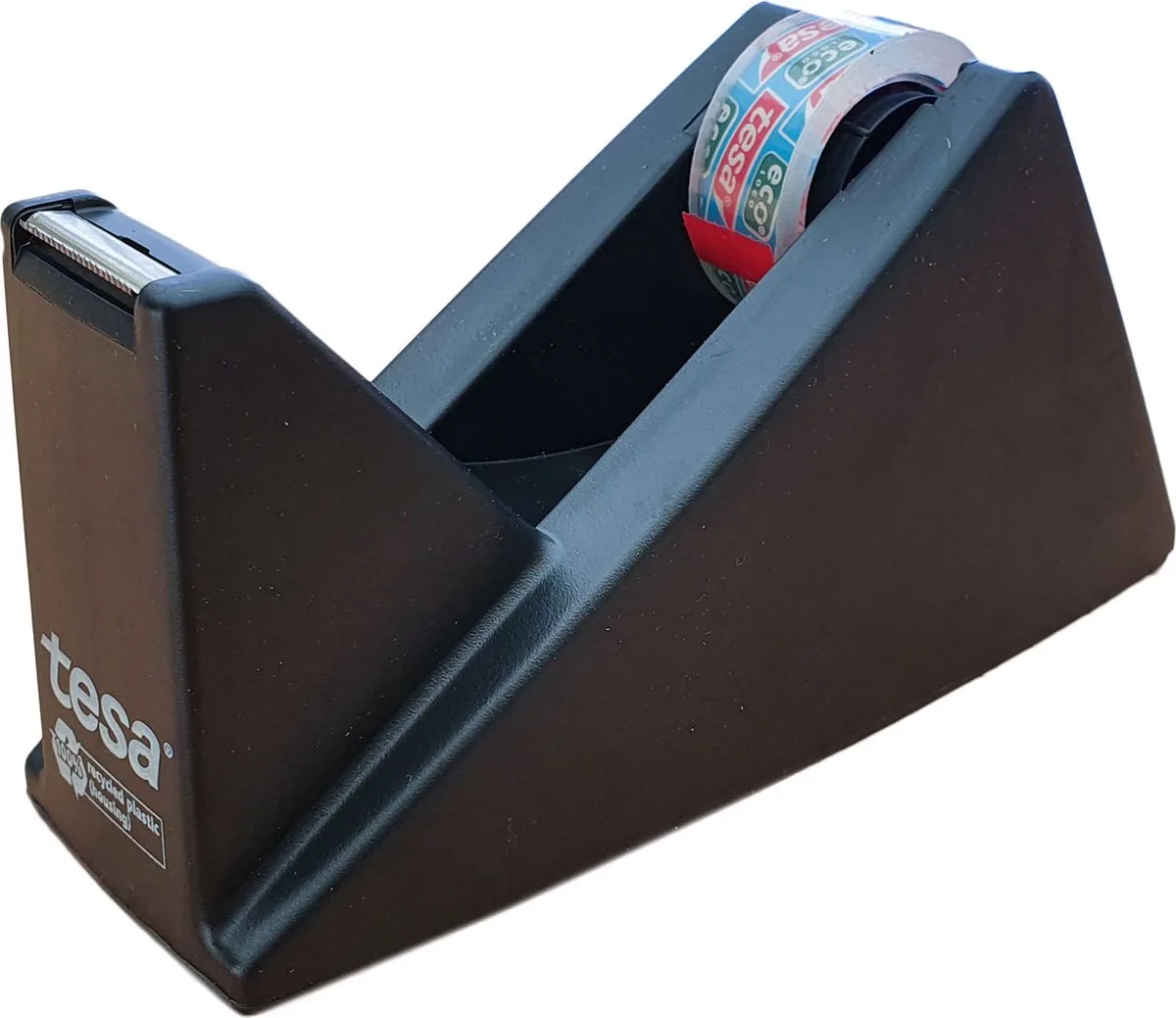 bureau plakbandroller - plakbandhouder - anti slip, stabiel, voor kleine en middelgrote rollen (10-33m) 15-19 mm - inclusief 1 plakbandrol van tesa in Zwart – productfoto