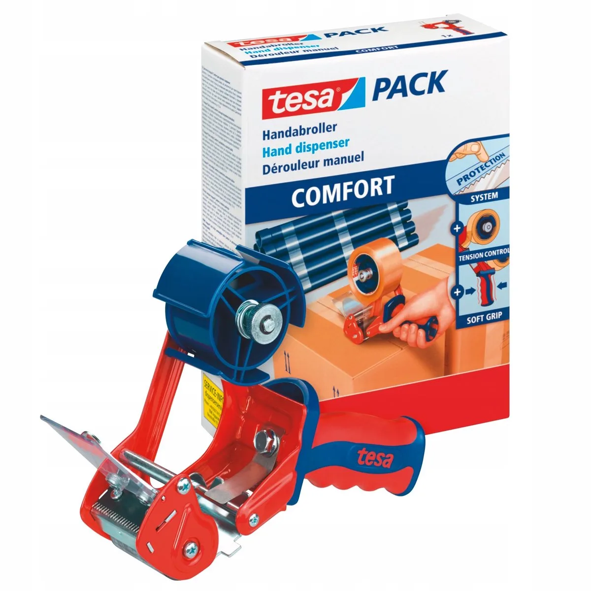 Comfort Serie - Verpakkingstape Dispenser - Chroom - Antislip Handvat - 50mm de tesa en Rouge, Bleu – photo produit