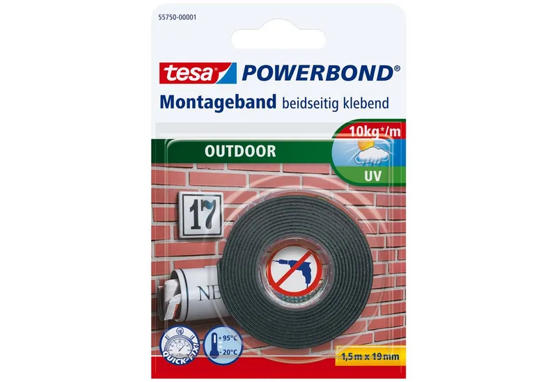 Doppelklebeband POWERBOND Outdoor Doppelseitiges Klebeband (Packung, 1-St) für draussen - 1,5 m : 19 mm by tesa in Black – product photo