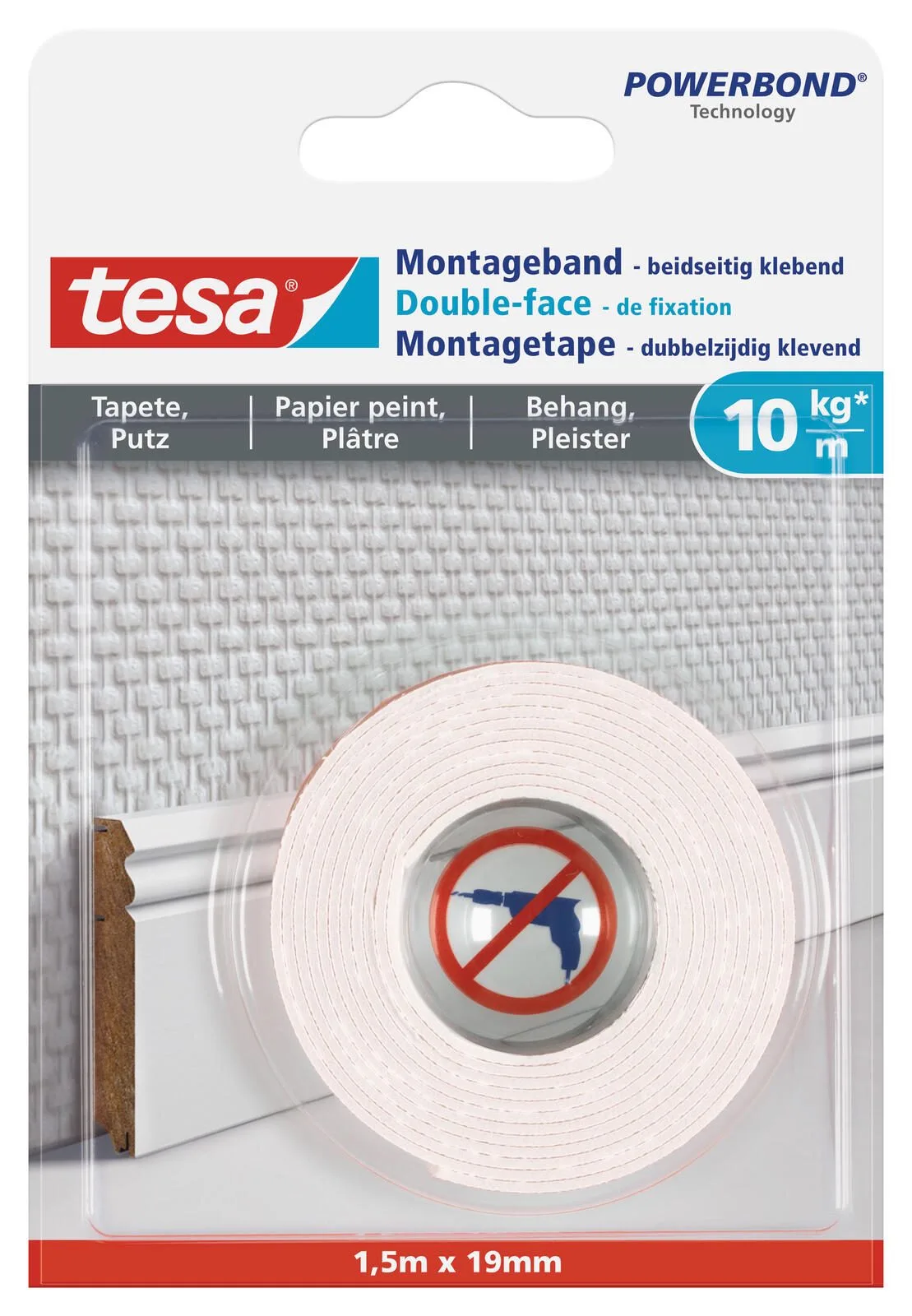 doppelseitiges Klebeband 19 mm x 1.5 m weiß fra tesa – produktbillede
