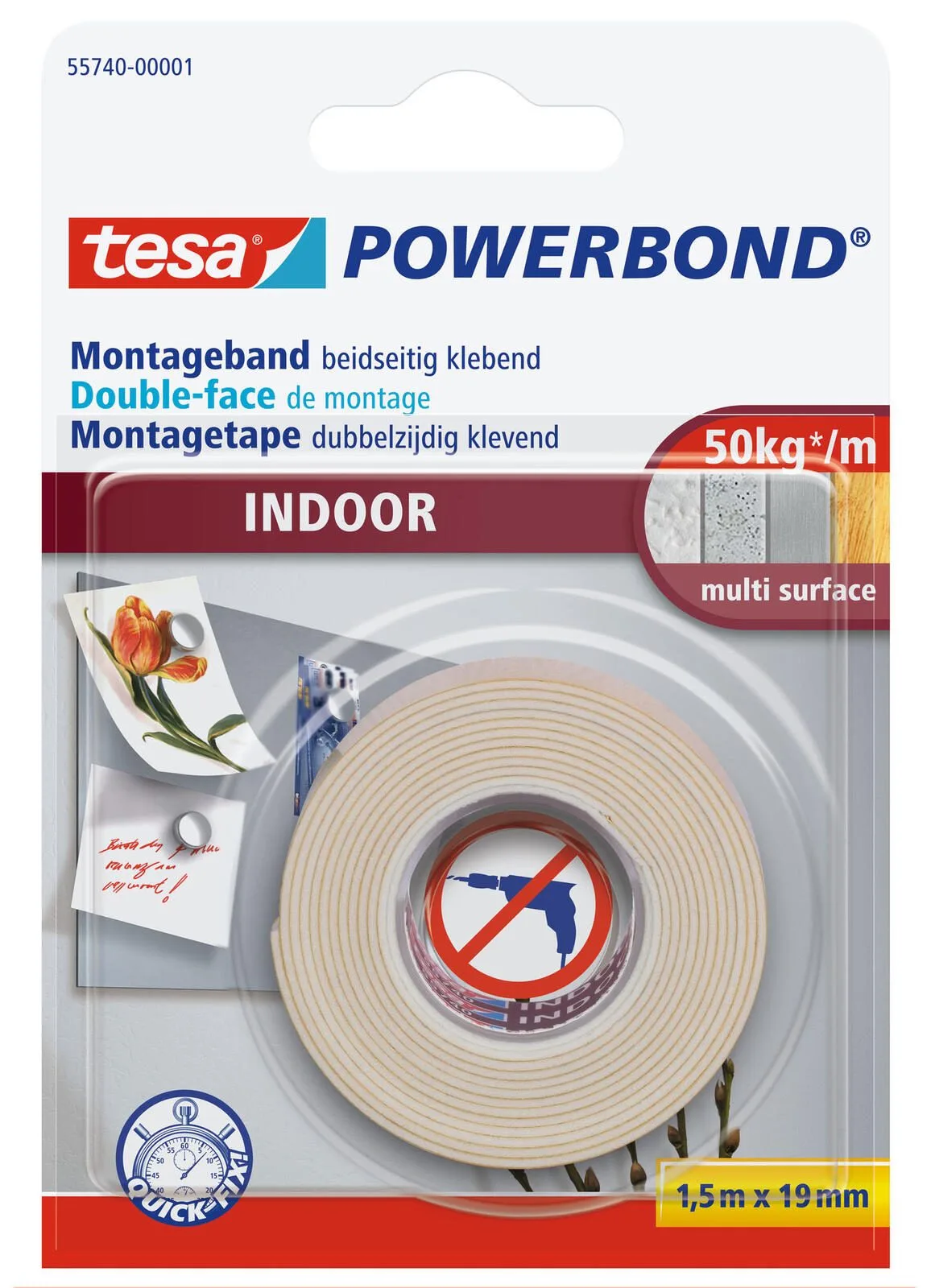 doppelseitiges Klebeband 19 mm x 1.5 m weiß von tesa – Produktfoto