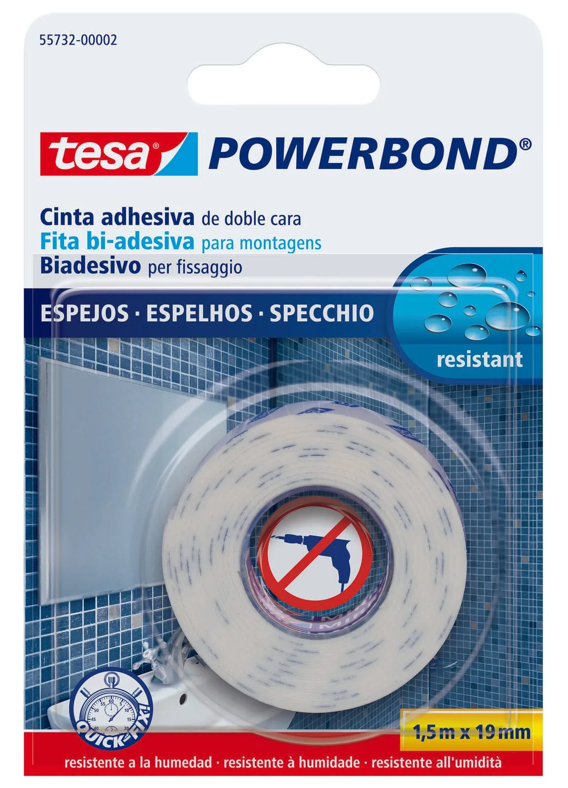 doppelseitiges Klebeband Montageband POWERBOND Spiegel 19,0 mm x 1,5 m by tesa – product photo