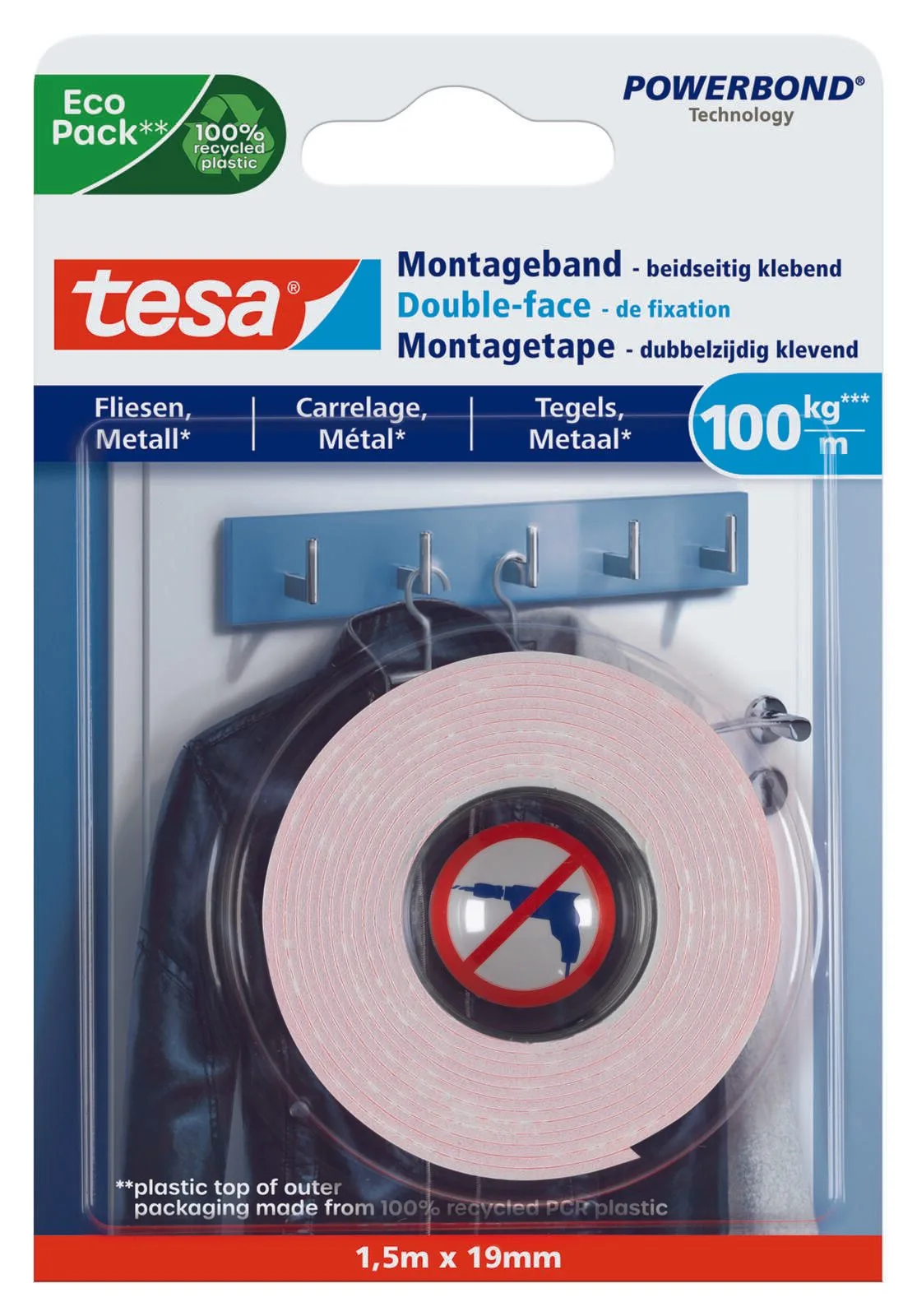 doppelseitiges Klebeband Montageband Ultra Stark Fliese & Metall 19,0 mm x 1,5 m by tesa – product photo
