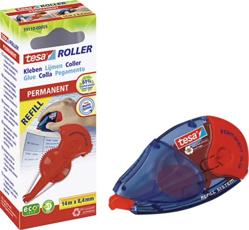 Kleberoller ROLLER Permanent ecoLogo® + 1x REFILL 8.4 mm 14 m Permanent haftend nachfüllbar: Ja 1 Set by tesa – product photo