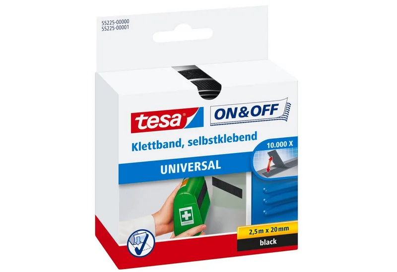 Klett-Klebeband ON & OFF Extra Strong Klettband (Packung, 1-St) selbstklebendes Klettband - extra stark - 2,5 m : 20 mm van tesa in Zwart – productfoto
