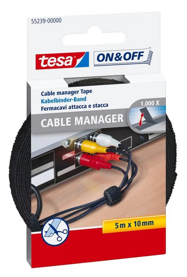 ON&OFF Cable Manager zwart 5m 10mm van tesa in Zwart – productfoto