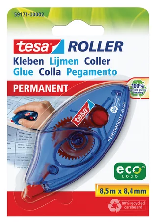 Lijmroller tesa® ecoLogo® permanent wegwerp op blister van tesa – productfoto 1 van 3
