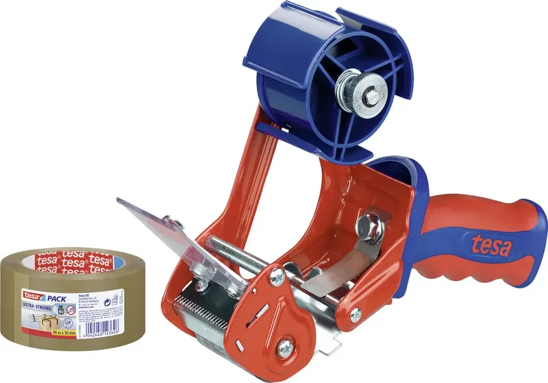 Packband-Abroller COMFORT 6400 Rot, Blau Rollenbreite (max.): 50 mm Rollenlänge (max.) 66 m inkl. Packband Ultra Strong 66 m x 50 mm, Verstellbar, Mit de tesa – photo produit