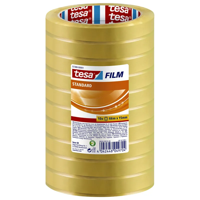 Plakband tesafilm standaard 66mx15mm transparant | 10 stuks van tesa – productfoto