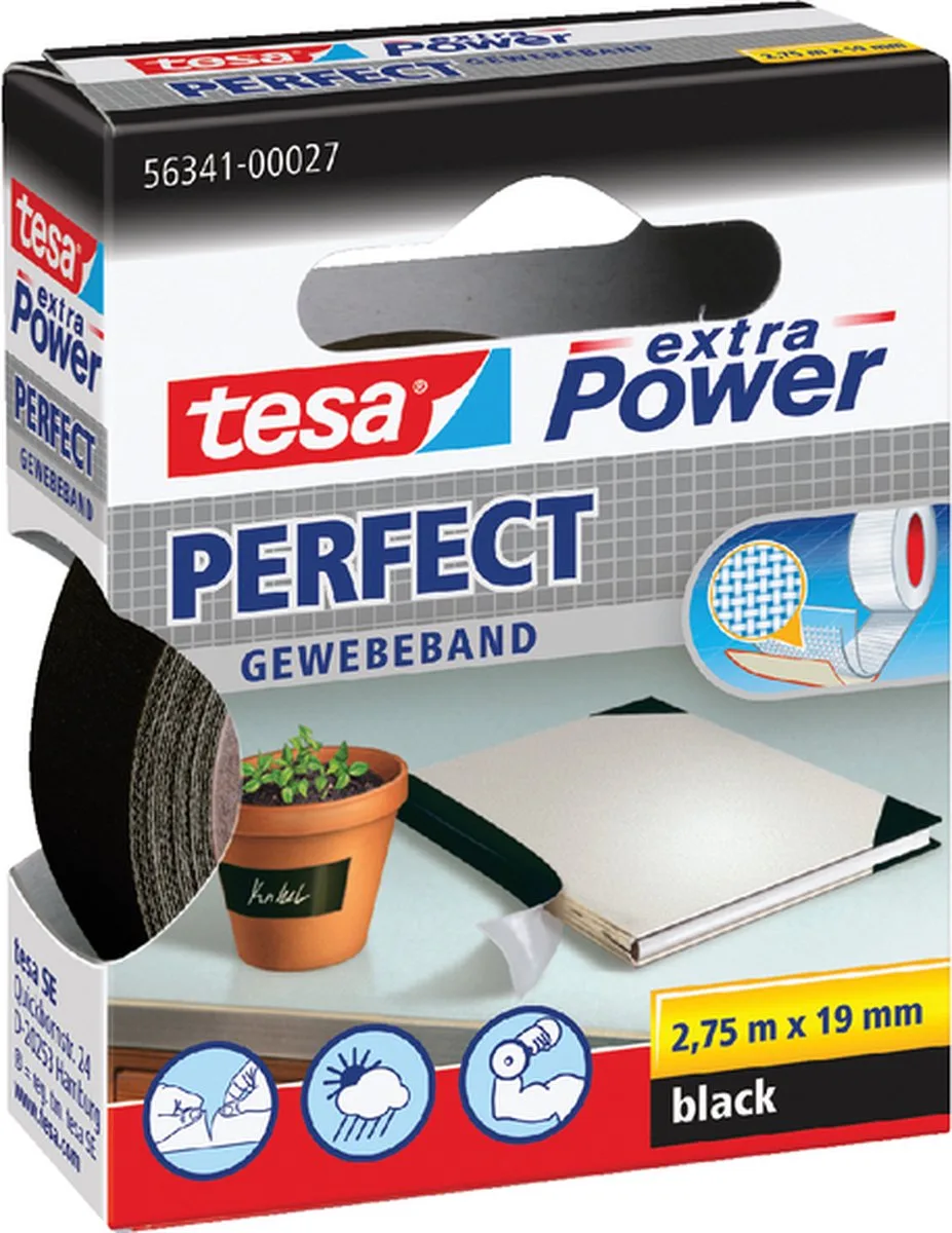 Plakband textiel 19mmx2.75m | 10 stuks fra tesa i Sort – produktbillede