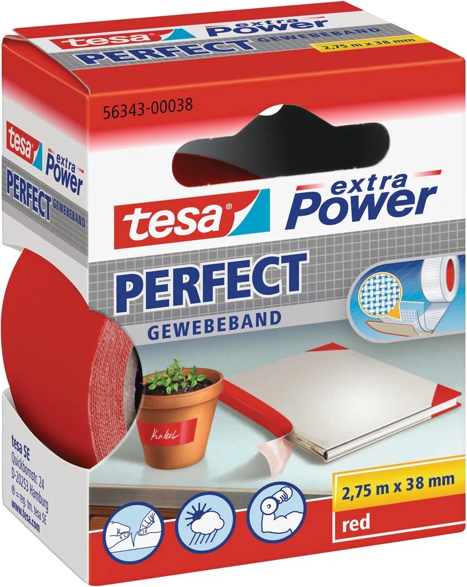 Plakband textiel 38mmx2.75m | 6 stuks van tesa in Rood – productfoto