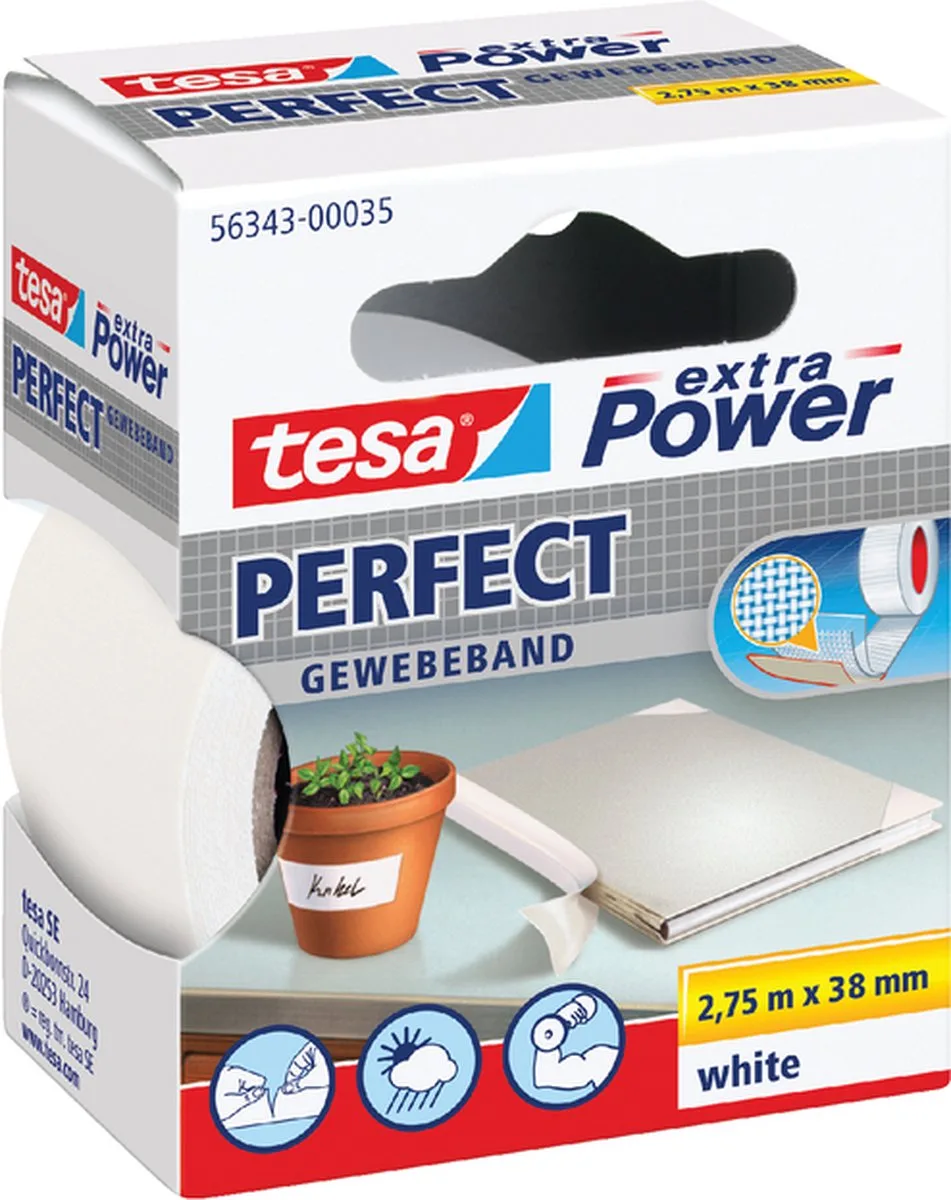 Plakband textiel 38mmx2.75m | 6 stuks fra tesa i Hvid – produktbillede