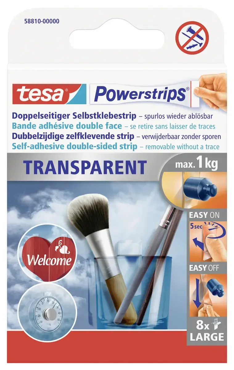 POWERSTRIPS® Dubbelzijdig plakband (l x b) 50 mm x 20 mm Inhoud: 8 stuk(s) von tesa in Transparent – Produktfoto
