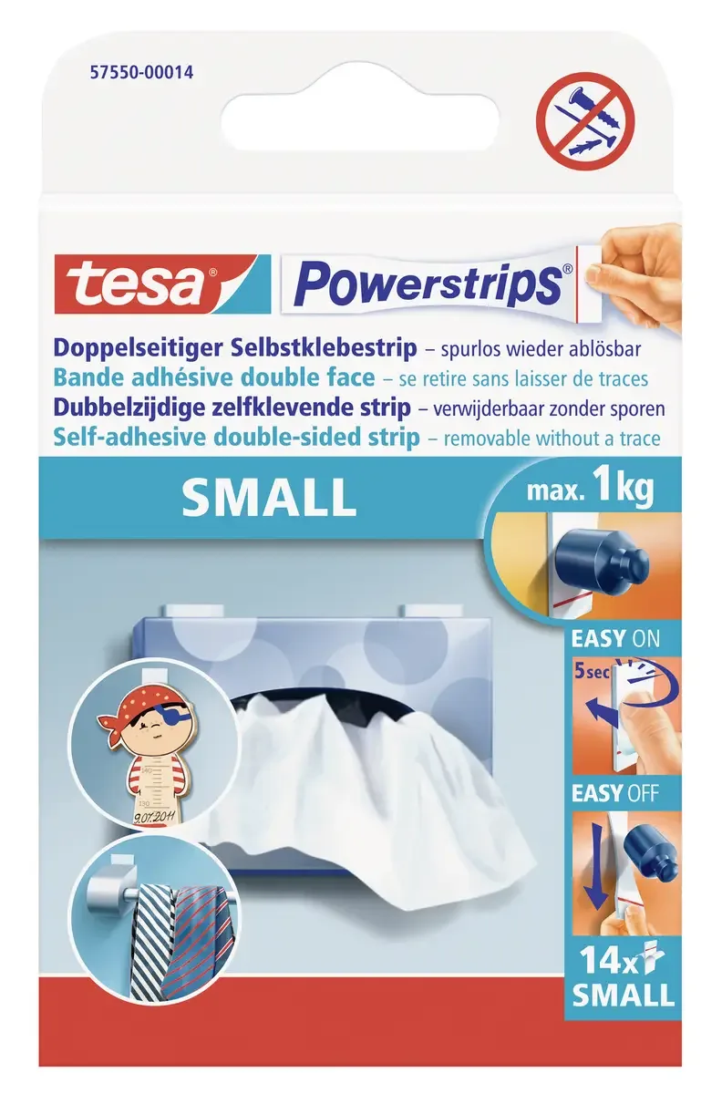 POWERSTRIPS® Small Dubbelzijdig plakband Inhoud: 14 stuk(s) fra tesa i Hvid – produktbillede