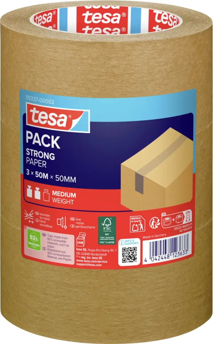 PAPER 55337-00002-01 Pakband tesapack ecoLogo Bruin (l x b) 50 m x 50 mm 3 stuk(s) van tesa in Bruin – productfoto