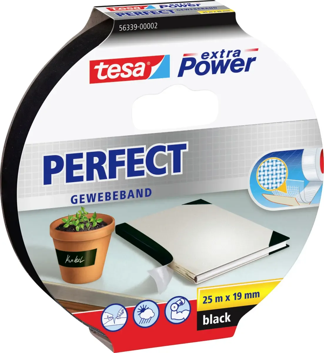 PERFECT 56339-00002-01 Tekstiltape tesa® extra Power Sort (L x B) 25 m x 19 mm 1 stk von tesa in Schwarz – Produktfoto