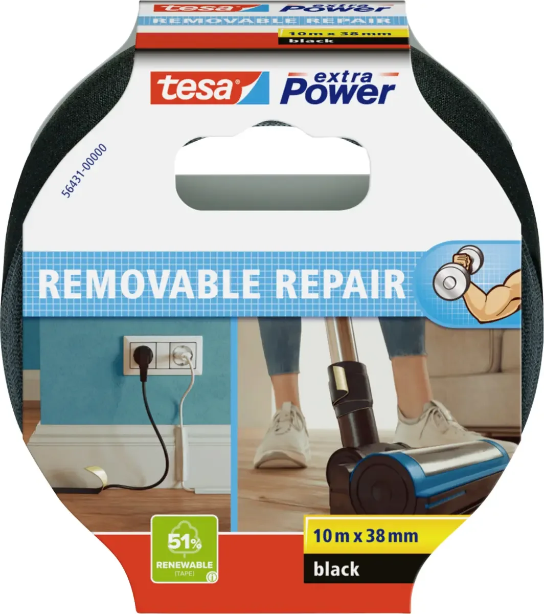 ECO REPAIR 56431-00000-00 Tygtejp tesa® extra Power Svart (L x B) 10 m x 38 mm 1 st från tesa i Svart – produktbild