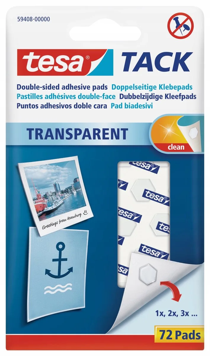 Tack plakrondjes/pads - 72x stuks - Zelfklevend/dubbelzijdig tape - Plakrondjes/pads voor o.a. foto's, tekeningen en kaarten de tesa en Transparent – photo produit