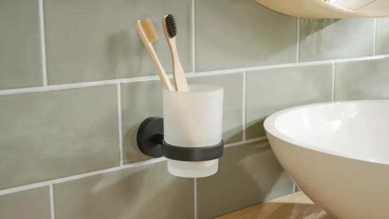 tesa 40566-00000-00 MOON BLACK Tandenborstelbeker Lijm Zwart (mat), Glas gesatineerd från tesa i Svart, Glas gesatineerd – produktbild
