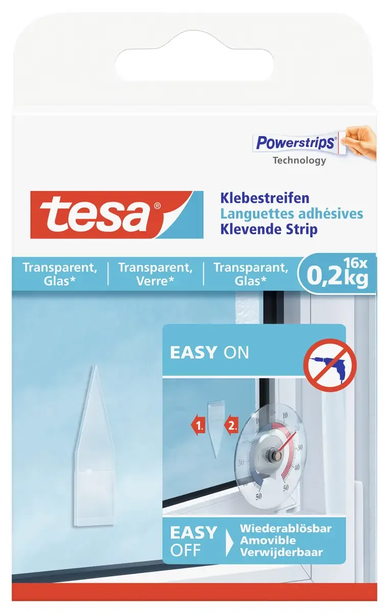 Powerstrips Klebestreifen für Glasflächen von tesa in Transparent – Produktfoto