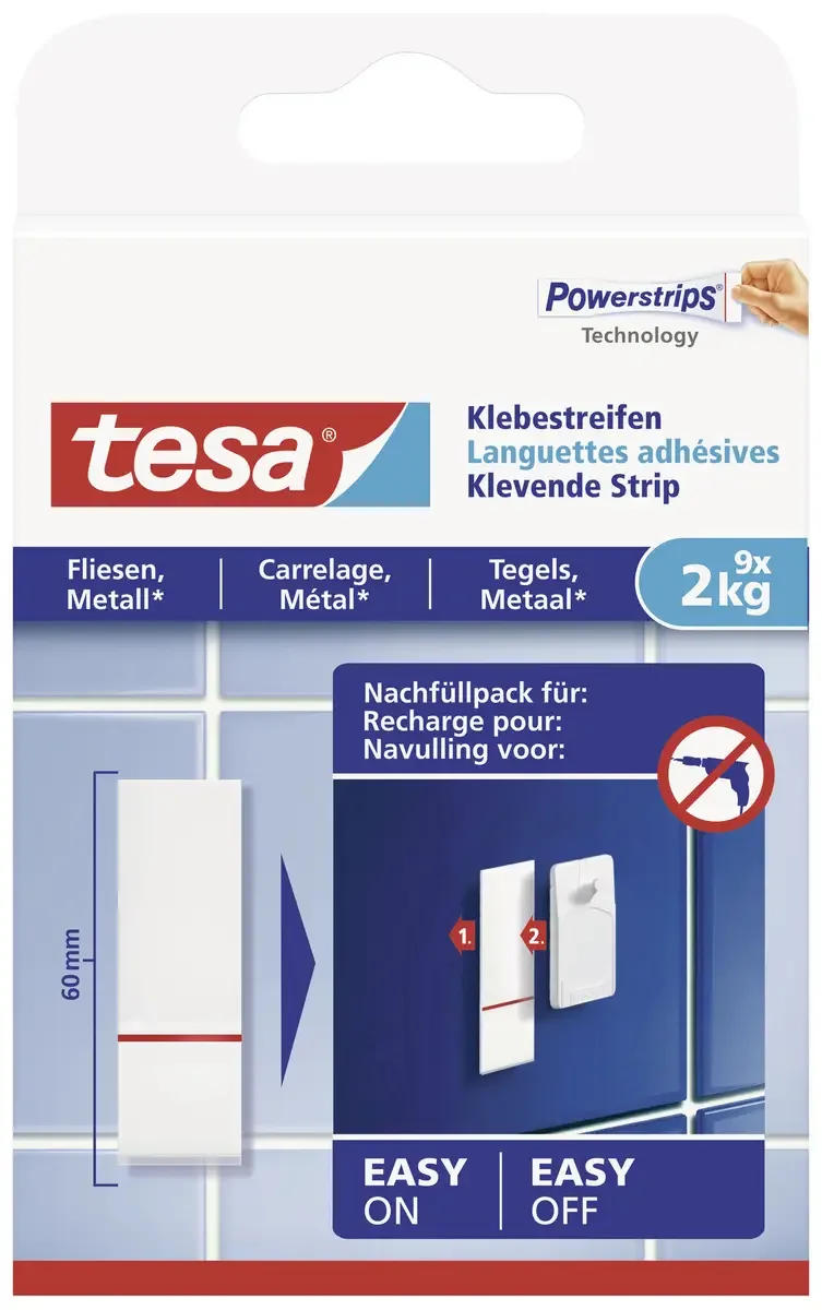 Klebestreifen Fliesen & Metall bis 2kg 9St. von tesa in Weiß – Produktfoto