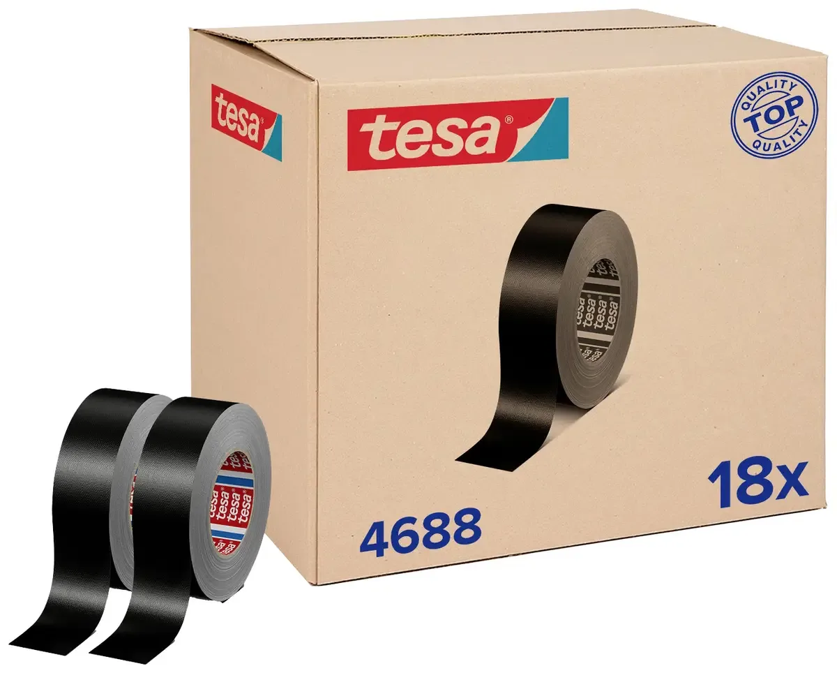 tesaband 4688 Standard 04688-00000-00 Textieltape Zwart (l x b) 50 m x 50 mm 18 stuk(s) fra tesa i Sort – produktbillede