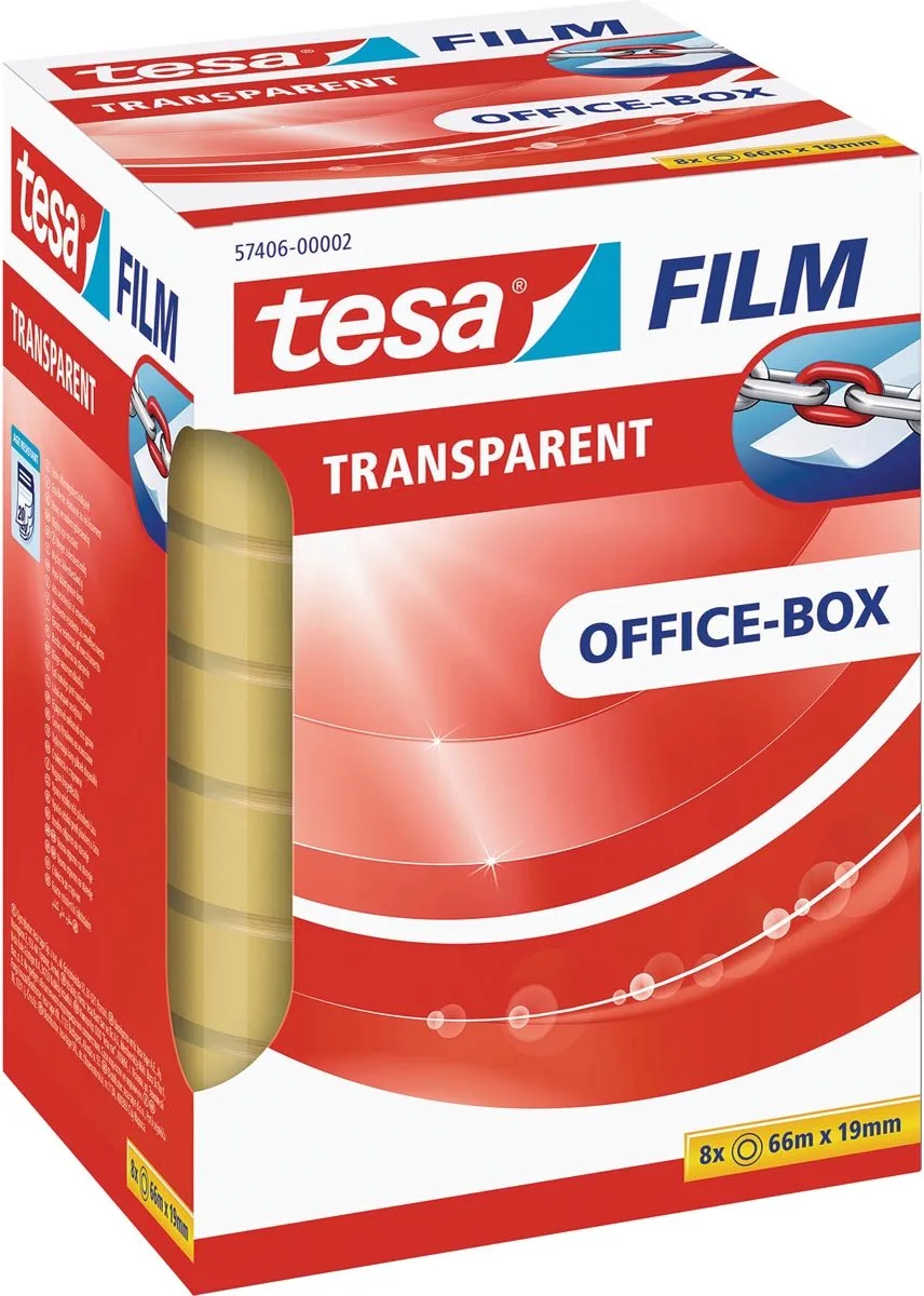 Tesafilm transparante tape, ft 19 mm x 66 m, 8 rolletjes 12 stuks de tesa en Jaune – photo produit
