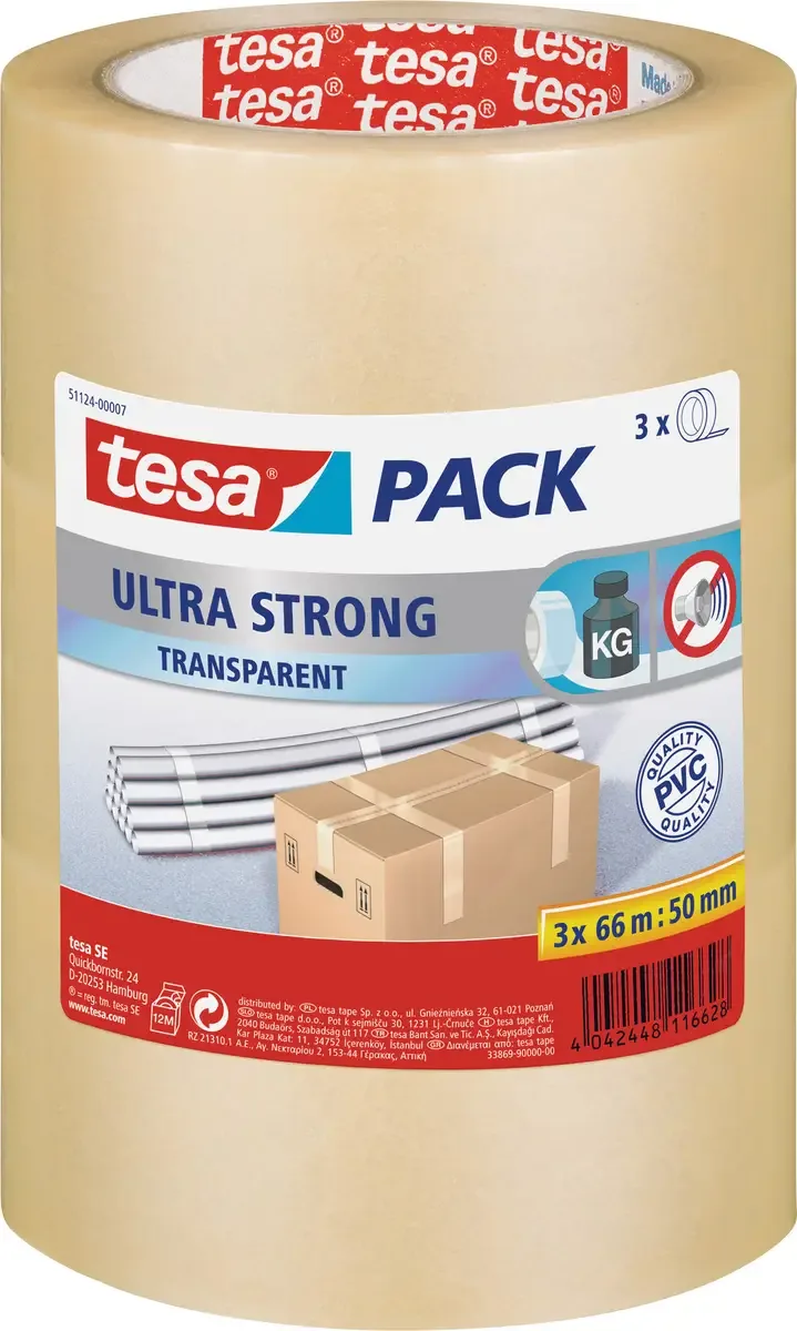ULTRA STRONG 51124-00007-01 Pakband tesapack Transparant (l x b) 66 m x 50 mm 3 stuk(s) van tesa in Transparant – productfoto