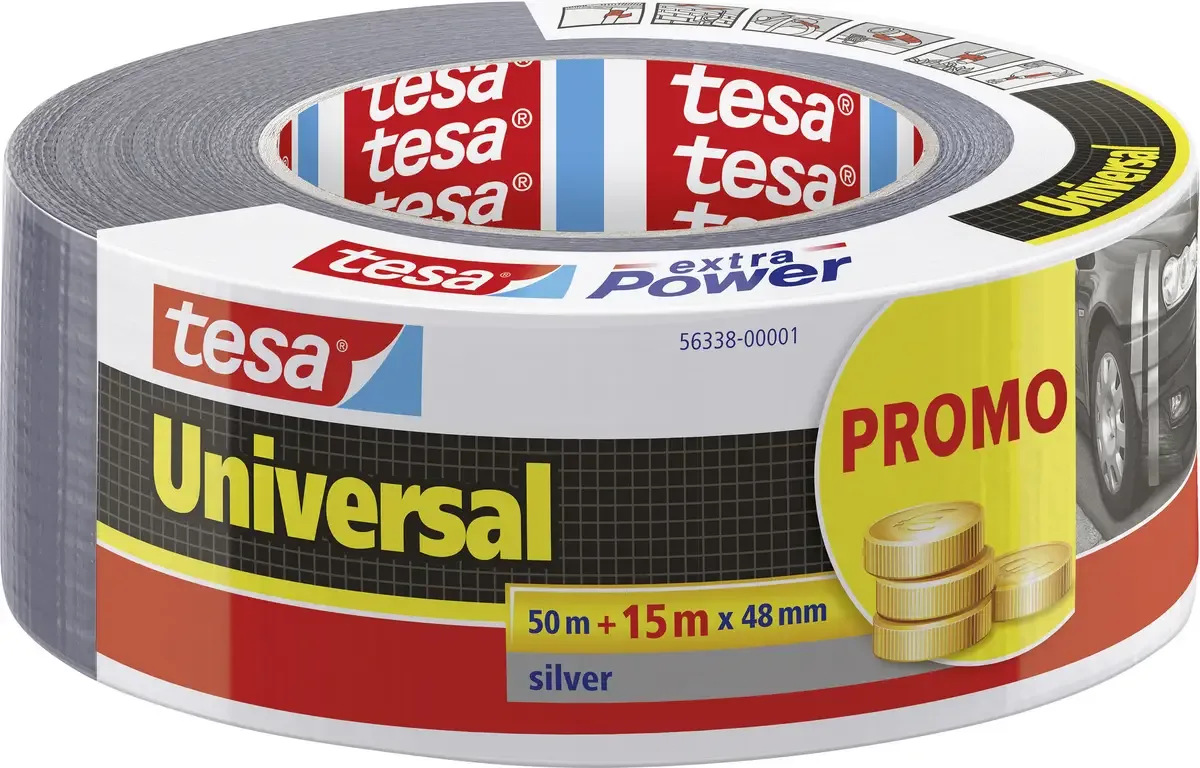 UNIVERSAL 56338-00001-01 Textieltape Zilver (l x b) 65 m x 48 mm 1 stuk(s) von tesa in Silber – Produktfoto
