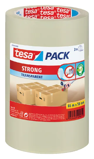 Verpakkingstape tesapack® Strong 66mx50mm PP transparant 3 rollen by tesa – product photo 1 of 2