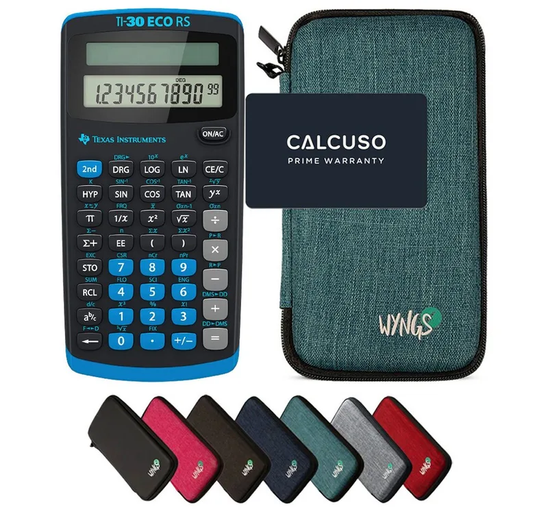 Taschenrechner TI-30 ECO RS inkl. WYNGS Schutztasche Türkis van Texas Instruments in Groen – productfoto