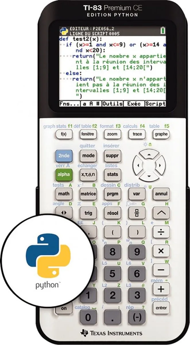 TI 83 Premium CE calculator Pocket Wetenschappelijke rekenmachine Zwart Wit de Texas Instruments en Graphing calculator Texas Instruments 83 Premium CE Edition Python – photo produit