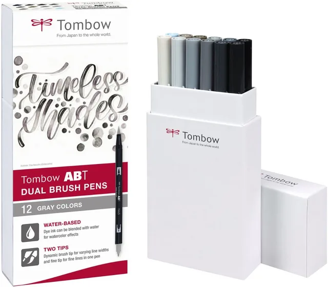 ABT Dual Brush Tekenpennen - Brushpennen - Grijze kleuren - Set van 12 stuks