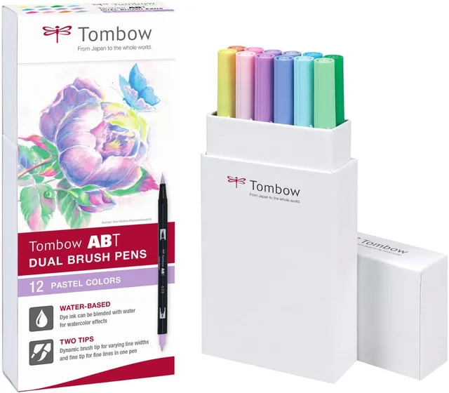 ABT Dual Brush Tekenpennen - Brushpennen - Pastel kleuren - Set van 12 stuks