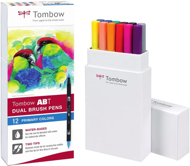 ABT Dual Brush Tekenpennen - Brushpennen - Primaire kleuren - set van 12 stuks von Tombow in Primaire kleuren, Assorti – Produktfoto