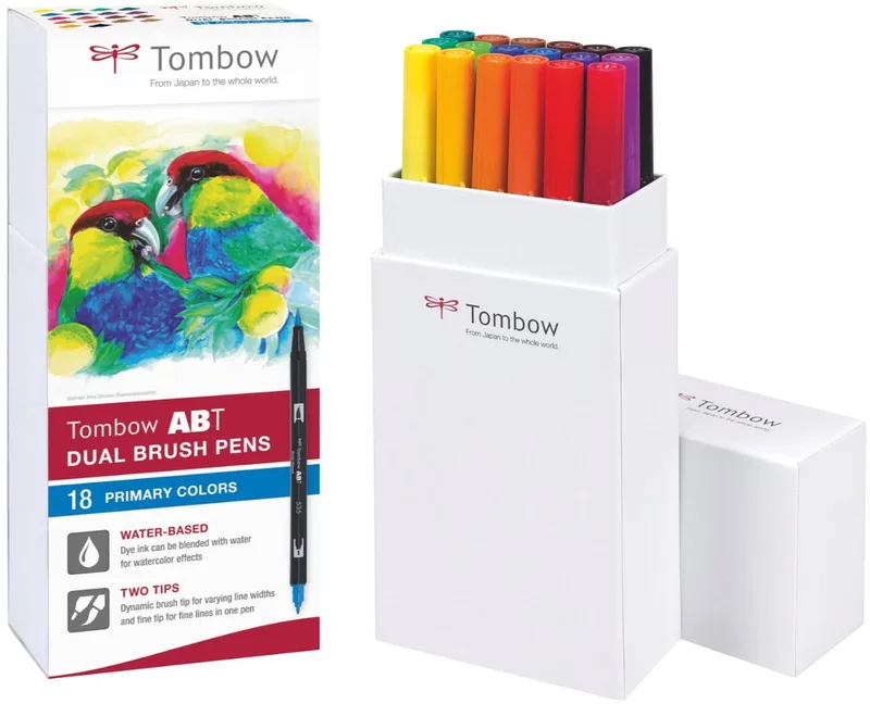 ABT Dual brush tekenpennen - Brushpennen - set van 18 kleuren - Primaire kleuren de Tombow en Primaire kleuren, Assorti – photo produit