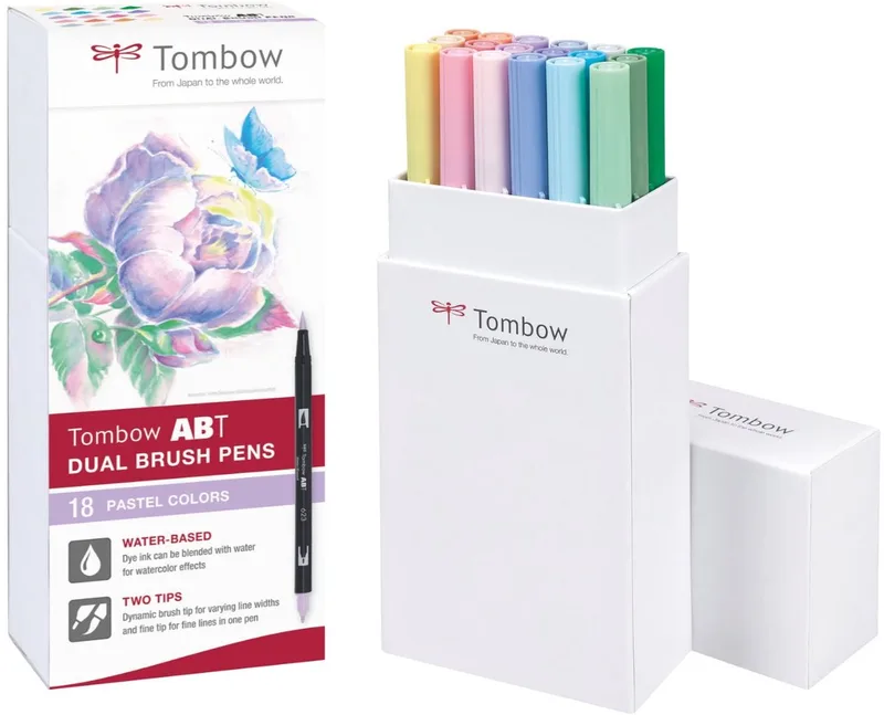 ABT Dual Brush Tekenpennen - Brushpennen - set van 18 stuks - Pastel kleuren de Tombow en Pastel, Assorti – photo produit