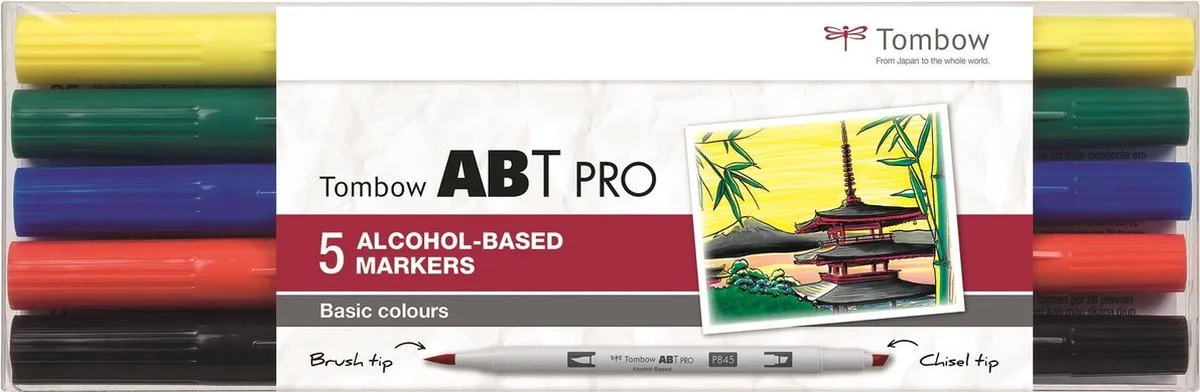 Alcohol-based marker ABT PRO 5 pcs. set Basic Colors (1x each ABTP-055, 277, 555, 845, N15) by Tombow in Multicolour – product photo