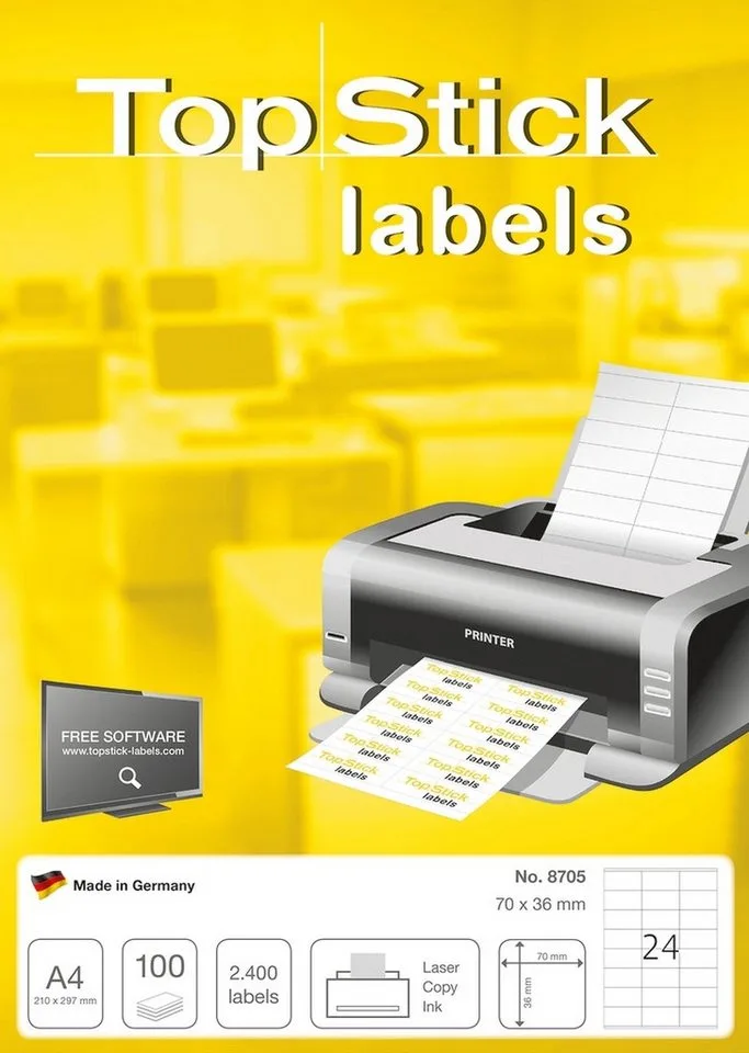 Etiketten Universal-Etiketten Papier selbstklebend 70x36mm 100 Blatt=2400 E de TopStick en Blanc – photo produit