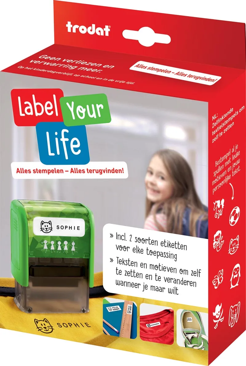 Label Your Life textiel-stempel, Nederlands von Trodat – Produktfoto