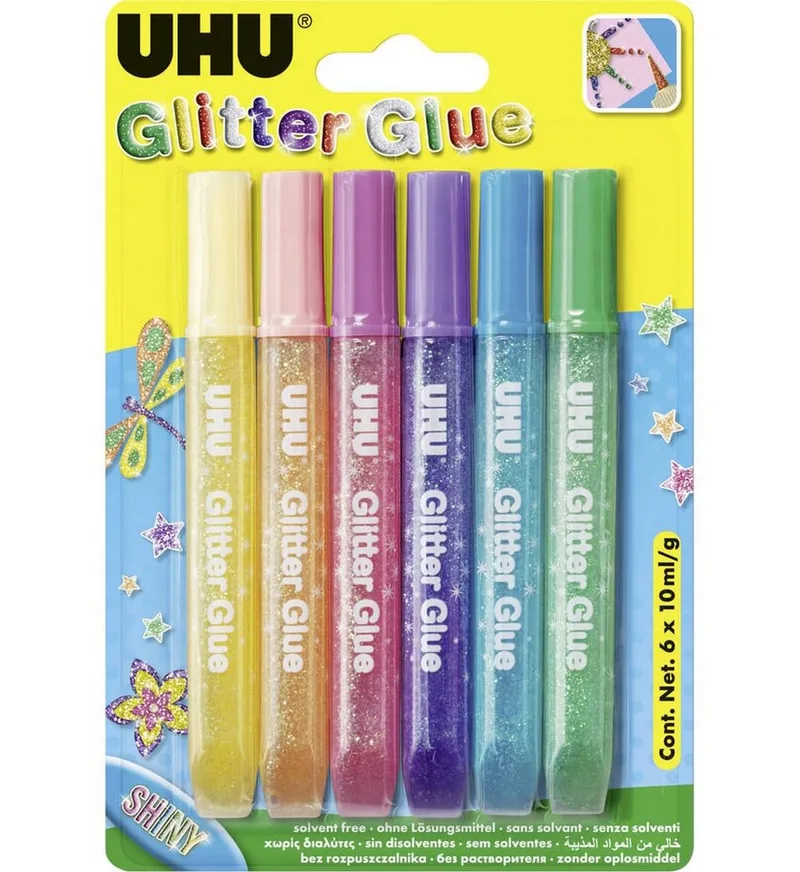 Bastelkleber UHU Glitter Glue Shiny 6 x 10 ml fra UHU – produktbillede