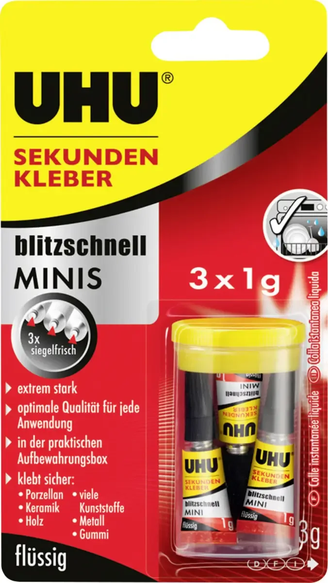 Sekundenkleber blitz- schnell 3x1g von UHU – Produktfoto