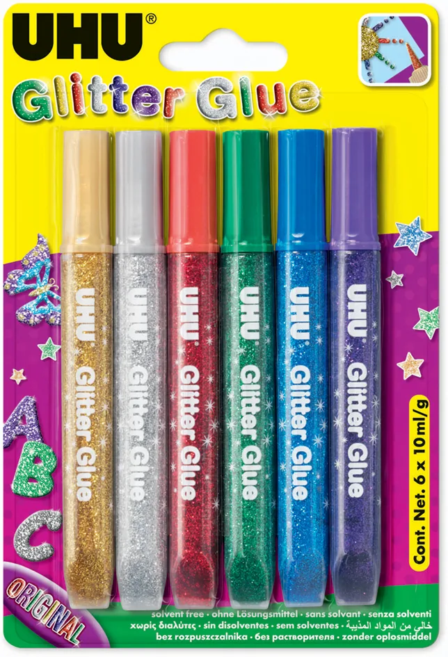 Glitzerkleber Glitter Glue Original, Inhalt: 6 x 10 ml von UHU – Produktfoto