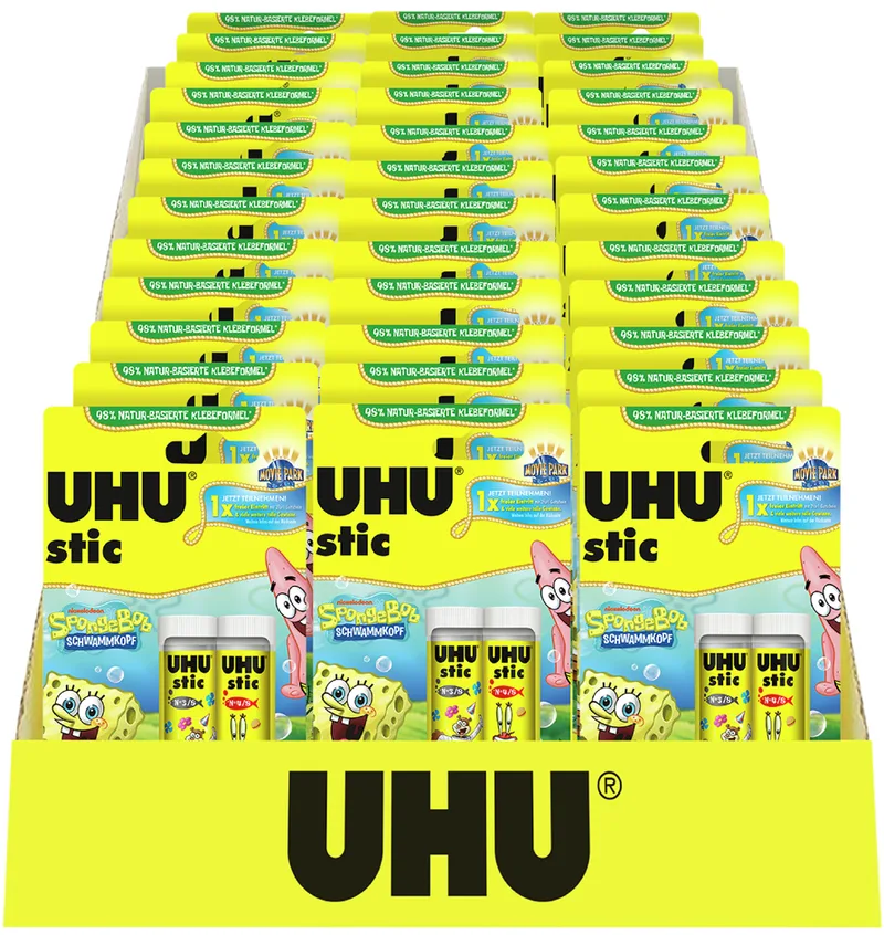 Klebestift stic Spongebob, 2 x 8,2 g, 36er Display från UHU – produktbild