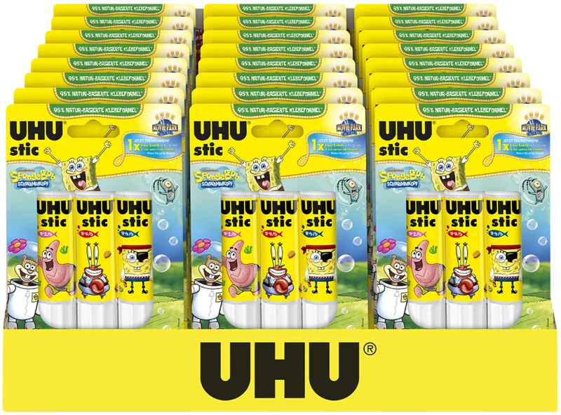 Klebestift stic Spongebob, 3 x 21 g, 24er Display von UHU – Produktfoto