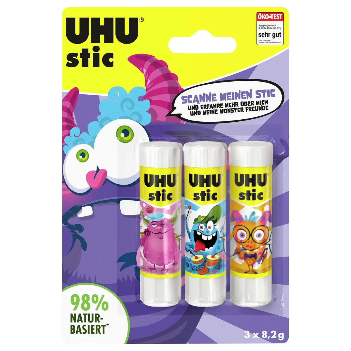MONSTER Klebestifte 3x 8,2 g von UHU – Produktfoto