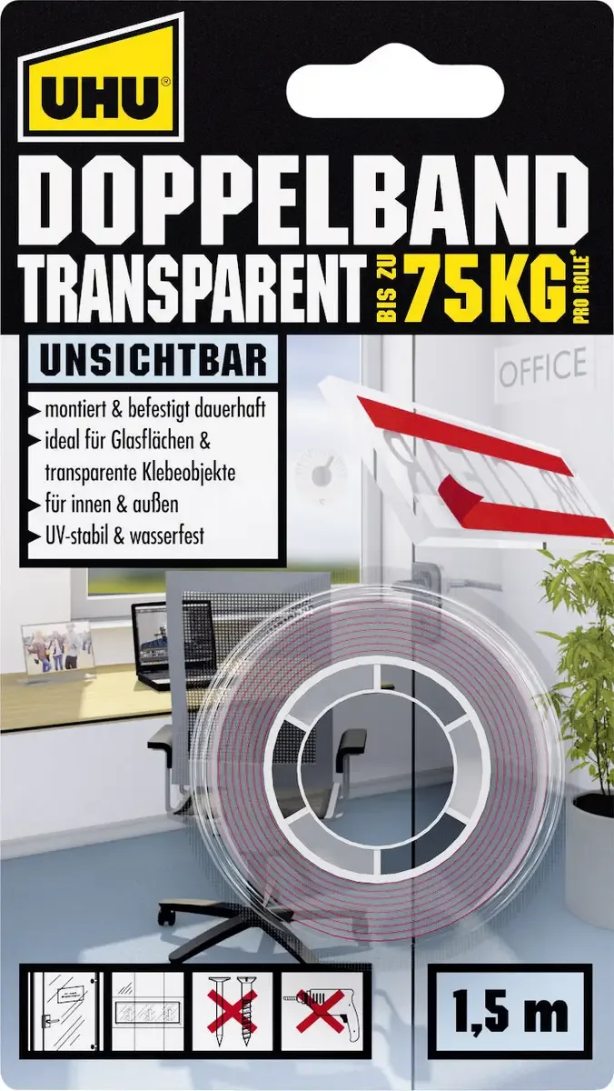 UHU 45375 45375 Dubbelzijdige tape UHU (l x b) 1.5 m x 19 mm 1 stuk(s) von UHU in Transparent – Produktfoto