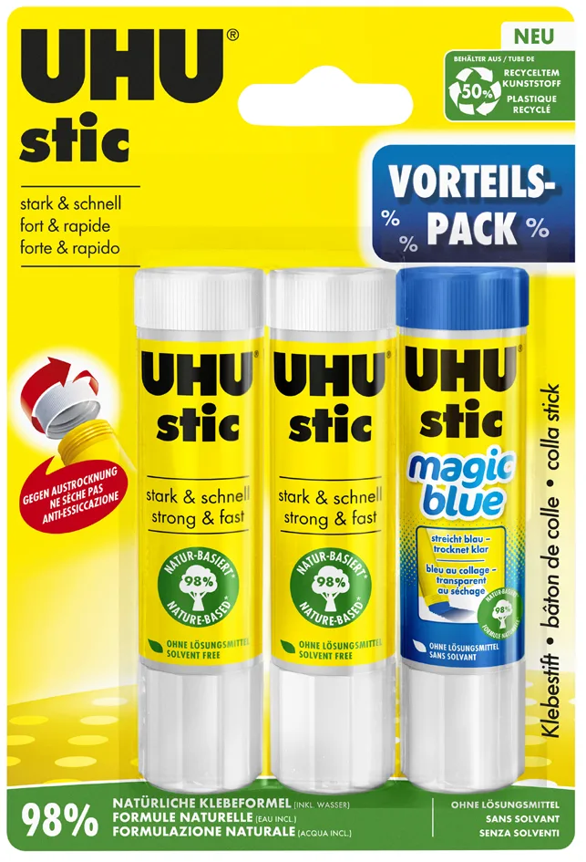 Vorteilspack Klebestift stic und Klebestift stic Magic von UHU – Produktfoto